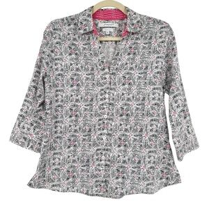Foxcroft Women’s Size 8 Petite Wrinkle Free black pink white Blouse